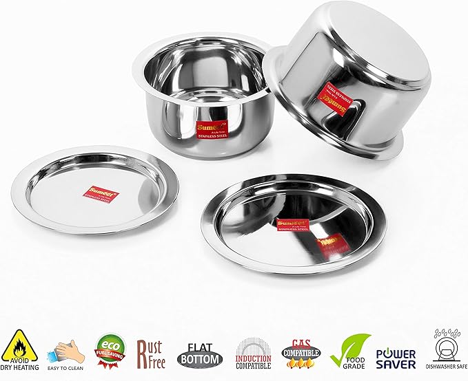 Sumeet Stainless Steel Cookware Set With Lid 2 Piece (Steel) 1.4 liter