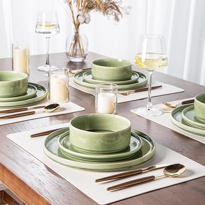 AmorArc Ceramic Dinnerware Sets with Coffee Mug Handmade Stoneware Reactive Glaze Plates and Bowls Set Scratch Resistant | Dishwasher &amp Microwave Safe Service for 6 (24pc)