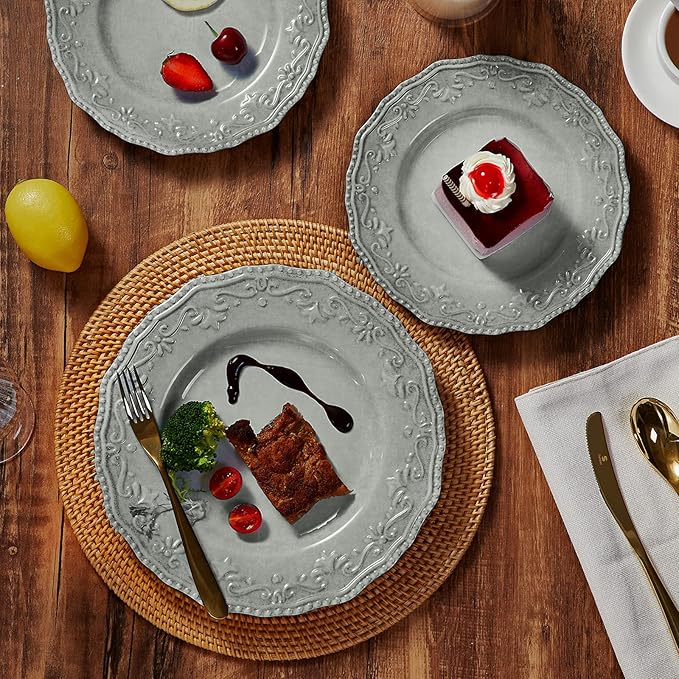 TP 18-Piece Dinnerware Set Melamine Dishes Set with Bowls and Plates Service for 6 Non-breakable Lightweight Dining Tableware Grey