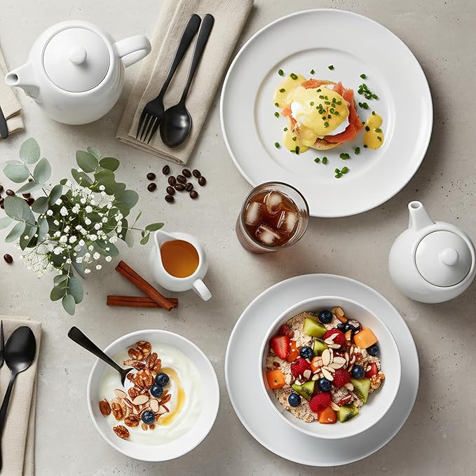 12-Piece Dinnerware Set for 4 White Porcelain Plates and Bowls Chip Resistant Dishwasher Microwave Safe