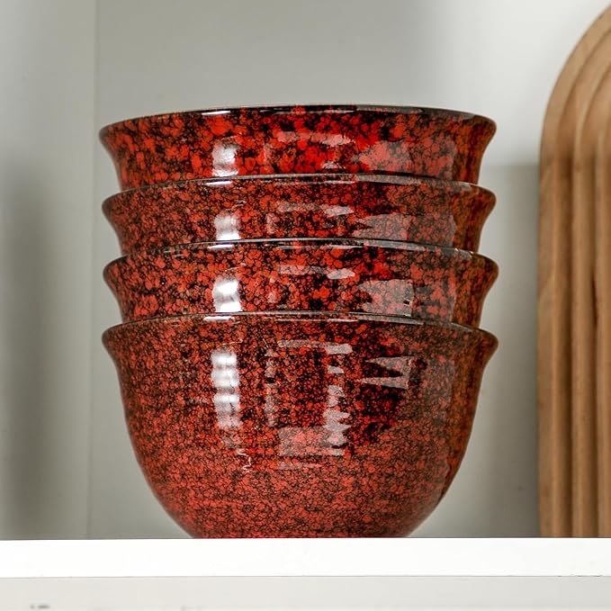 Hasense Ceramic 8-Pieces Dinnerware Sets 10 Inch Dish Plates and Soup Bowls Sets Service for 4 Christmas Gift Red