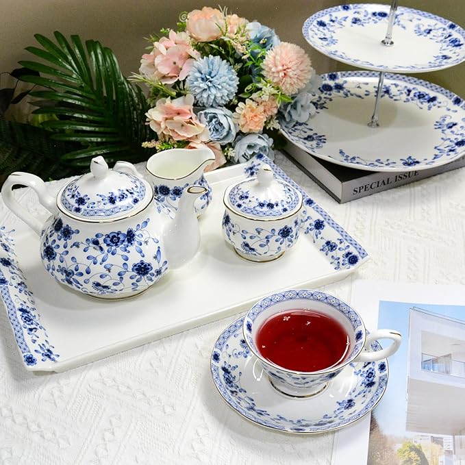 Fine Bone China Dinnerware Set for 4 12-Piece Blue and White Porcelain Dinnerware Set Bone China Serving Trays