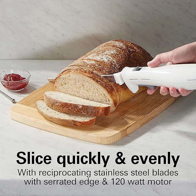 Hamilton Beach 4-in-1 Electric Immersion Hand Blender with Handheld Blending Stick &amp Electric Knife Set with Reciprocating Serrated Blades Storage Case Fork - For Carving Meats Bread Foam Mor