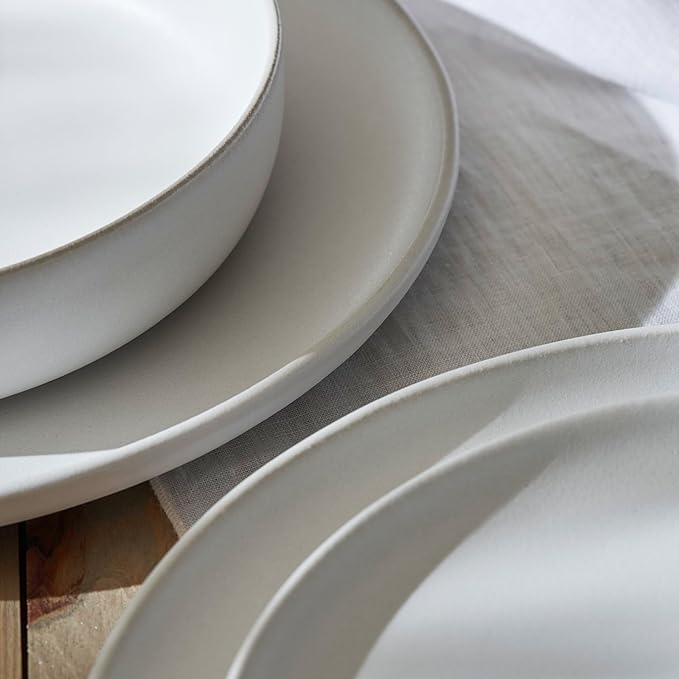 Porto by Stone Lain Macchio 12-Piece Premium Kitchen &amp Dining Dinnerware Set Stoneware White Matte Crafted in Portugal Dishwasher and Microwave Safe Scratch-Resistant Dish Set for 4
