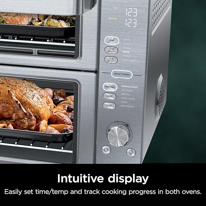 Ninja Air Fryer Toaster Oven Combo | Double Stack XL | 12-in-1 | Fits 4.5 lb Chicken &amp 6lbs of Wings | Smart Finish Cook 2 Different Meals at Same Time | Countertop Oven | Stainless Steel | DCT601