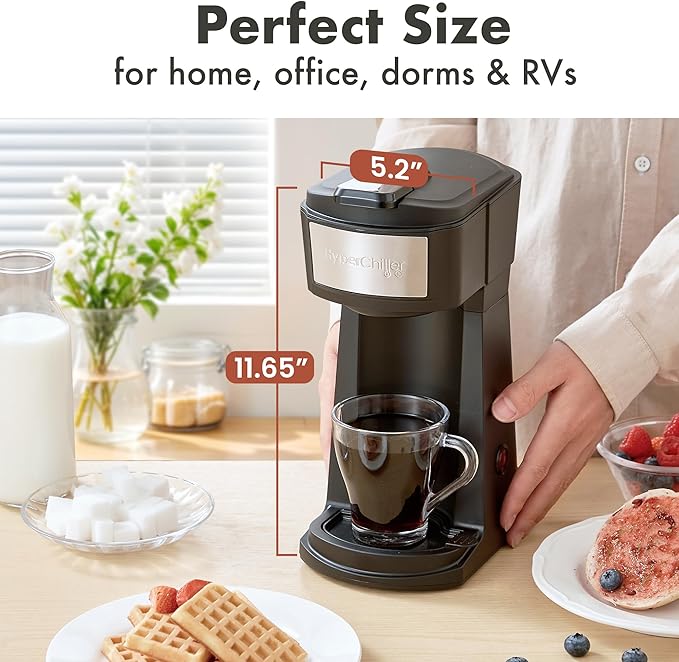 Elite Gourmet HyperChiller EHC210N Iced/Hot Coffee Maker K-Cup or Coffee Grounds 8 10 or 12oz Pours Removable K-Cup Holder and Reusable Mesh Filter Drip tray Black/Stainless-Steel