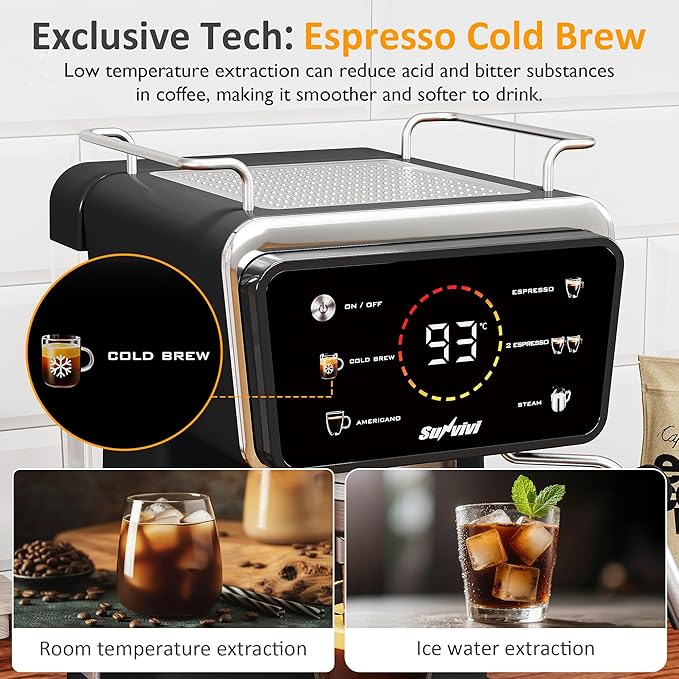 SUNVIVI 20 Bar Espresso Machine for Home and Office 3-in-1 Iced Coffee Maker with Milk Frother Espresso Shot &amp Iced Coffee LED Touchscreen 52OZ Removable Water Tank Professional Coffee Brewin