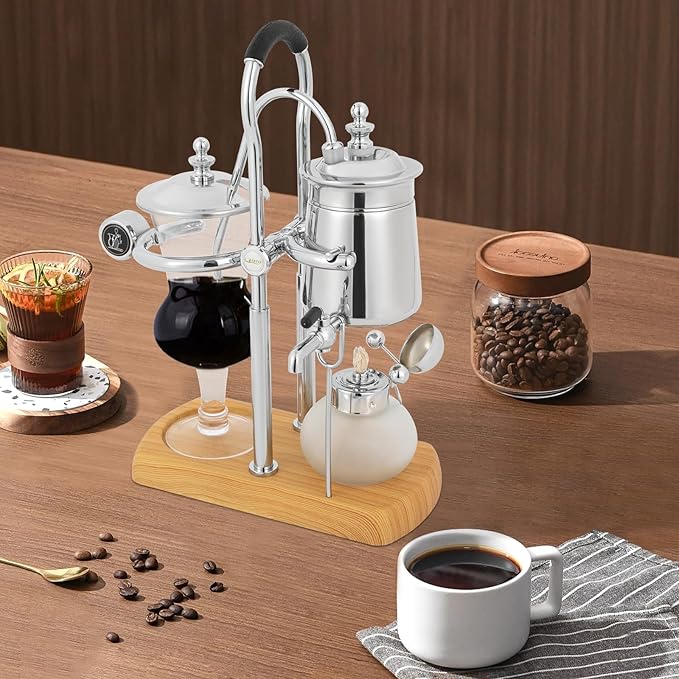 Retro Siphon Coffee Maker Belgium Royal Family Balance Syphon Coffee Maker Siphon Brewer Vintage Coffee Machines Elegant Design Retro-Style 400ml/14oz (Silver)