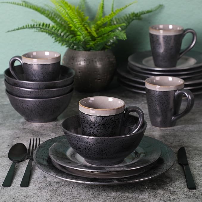 Gibson Dragonstone 16 pc Dinnerware Set Grey Stoneware Gray -