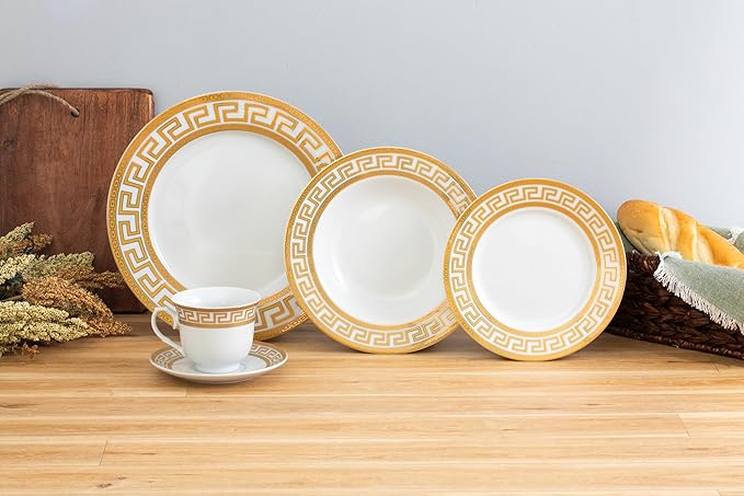 Dinnerware Sets for 4 - White with Gold Trim Fine Porcelain for Every Day or Formal Occasions Tableware Setting 20 Pieces with cups and saucers