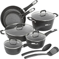 GoodCook 12-Piece Micro-Divot Nonstick Aluminum Cookware Set with Pans Dutch Oven Spoon and Turner Black (6184)