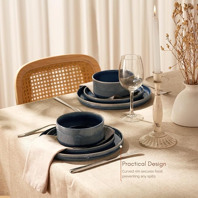 Ceramic Dinnerware Set by Vase and Vessel 12-Piece Service for 4 9.8” Dinner Plates 8” Salad Plates 20 oz Bowls Ombre Reactive Glaze Durable Stoneware Microwave &amp Dishwasher (Denim)