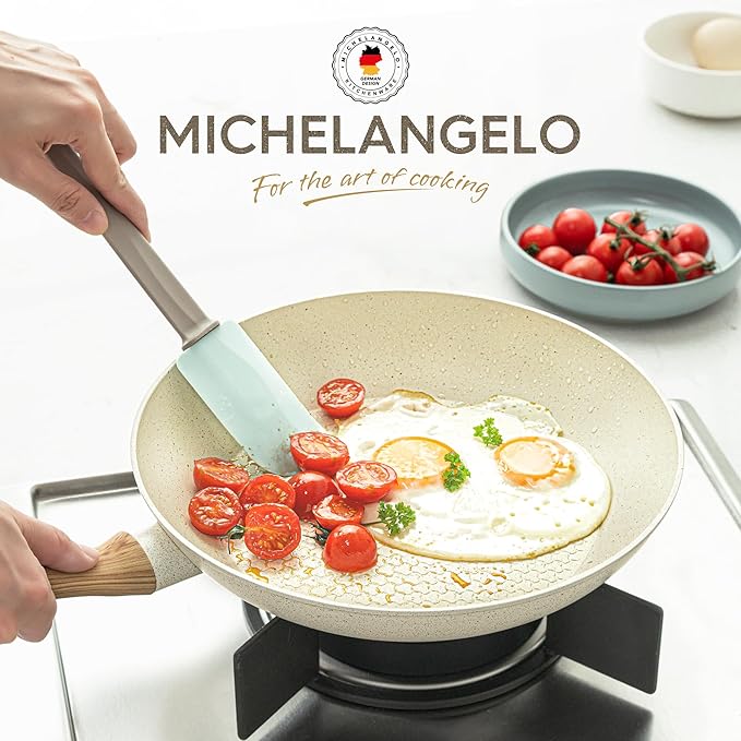 MICHELANGELO Stackable Pots and Pans Set 10 Piece 10 Inch Frying Pan with Nonstick Granite Coatings