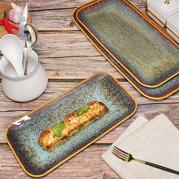 Porcelain Dinner Plates Platters Set of 2 for Fruit dessert snack platter Bread cupcake Salad - Microwave Dishwasher Safe Scratch Resistant durable Brown Reactive glaze