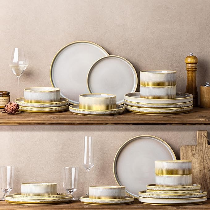 TheTerra Ceramic Dinnerware Sets for 4 12 Pieces Porcelain Lightweight Plates and Bowls Sets Scratch Resistant Dish Set Oven &amp Microwave &amp Dishwasher Safe Autumn Haze