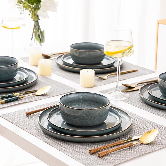 GBHOME Ceramic Dinnerware Sets for 6 24 Pieces Stoneware Plates and Bowls Sets Chip and Scratch Resistant Dishes Dishwasher &amp Microwave Safe Reactive Glaze