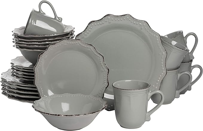 10 Strawberry Street Oxford Gray 24 Piece Dinnerware Set