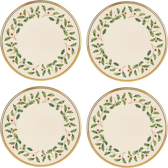 Lenox 897083 Holiday Dinnerware Salad Plates Set of 4 Red &amp Green Christmas Hosting