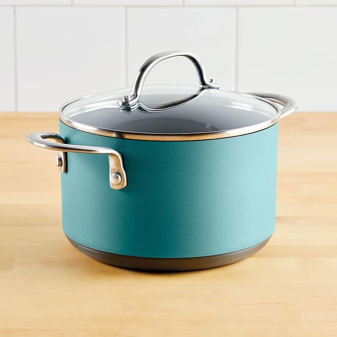 Anolon Achieve Hard Anodized Nonstick Saucepot with Lid 4 Quart Teal