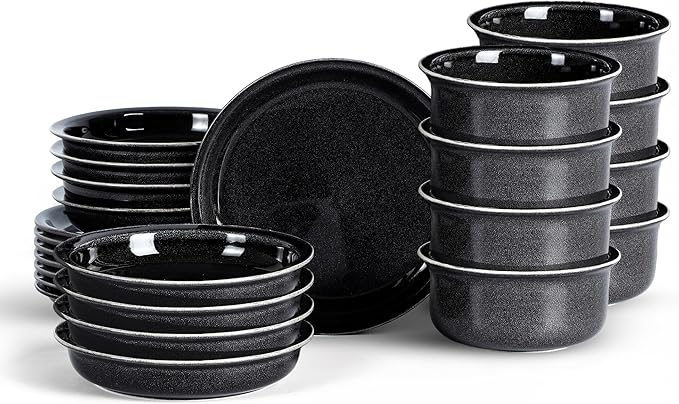 Stone Lain Slate 24-Piece Dinnerware Set Stoneware Plates and Bowls Set Dishwasher and Microwave Safe Dish Set for 8 Black