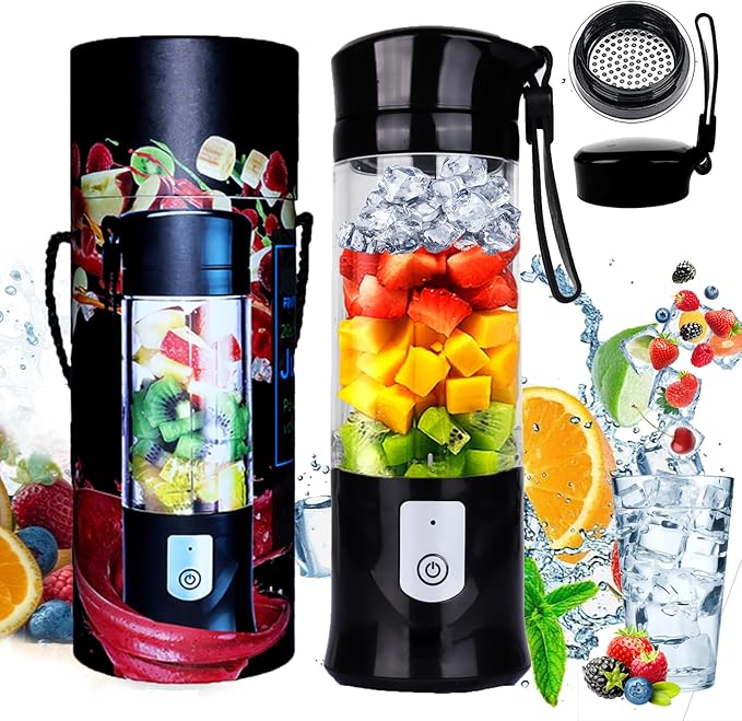 Portable BlenderToycol Mini Personal Size Blenders for Smoothies and ShakesUSB Travel Juicer Cup Fruit Juice Mixer with 6 Updated Bladesusb Blender 13.5Oz Bottle (Black)