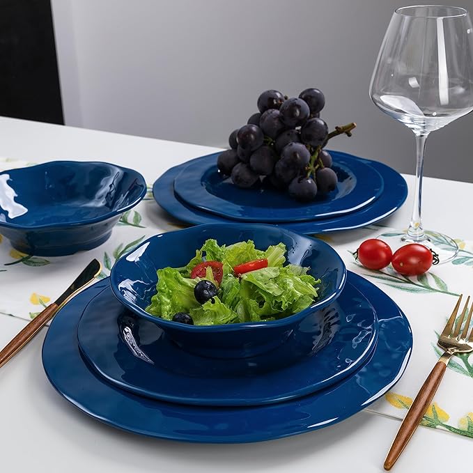 LEHAHA Blue 18-Piece Dinnerware Place Setting Melamine Dishes for Indoor and Outdoor Dining BPA Free Reusable Lightweight Dishwasher Safe Not Microwaveable