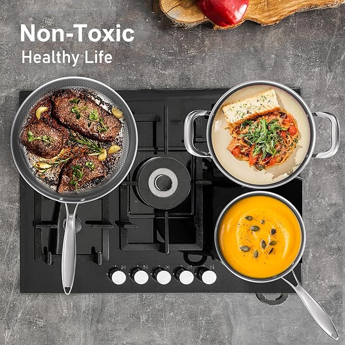 COOKER KING Stainless Steel 7PCS Cookware Set Pots and Pans Set Non Stick Frying Pans Saucepans &amp Stock Pot with Lid Non-Toxic Induction Oven Dishwasher Safe