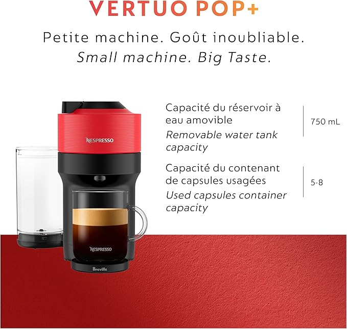 Nespresso Vertuo Pop+ Coffee and Espresso Maker by Breville with Milk Frother Spicy Red