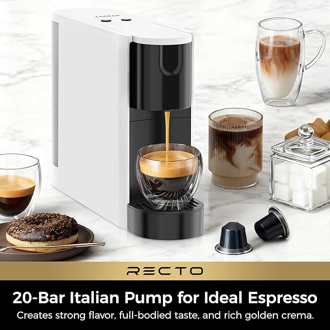 CHULUX RectoCafé Espresso Machine for Nespresso Original Capsule Pod 20 Bar Professional Italian Pump Coffee Machine Extra Mini Espresso Maker for Home &amp Office White