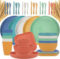 42-Piece Plates and Bowls Sets Wheat Straw Dinnerware Sets Service for 6 Unbreakable Dishwasher Microwave Safe Dishes Set Cups Sets Dinner Plates and Bowls Set for Kitchen