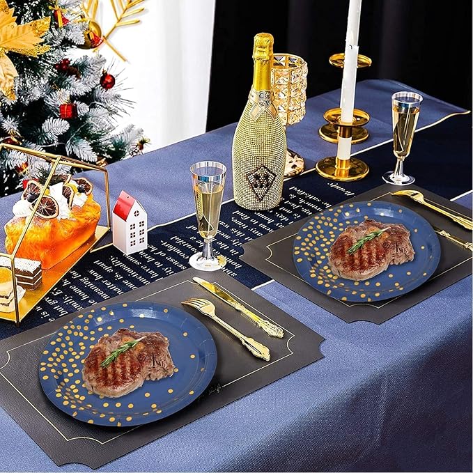 175PCS Blue Plates and Napkins Party Supplies Blue and Gold Party Decorations Serve 25 Guests - Royal Blue Paper Plates for Birthday 2026 Graduation Party Decorations