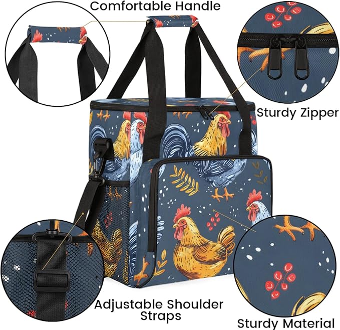 Chickens Coffee Maker Travel Bag for Keurig K-Mini/K-Mini Plus Insulated Waterproof Tote with Pockets for K-Cup Portable Single-Serve Brewer Case