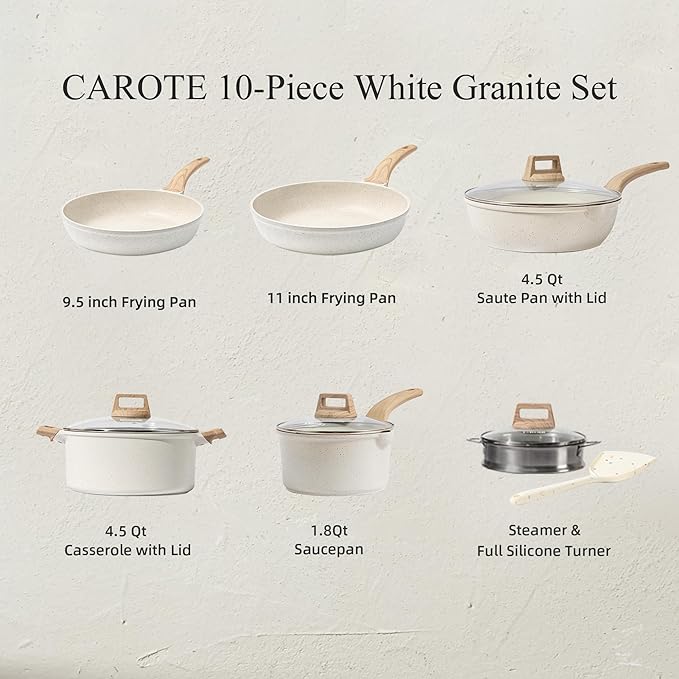 CAROTE 22PCS Cookware Set with Knife Set