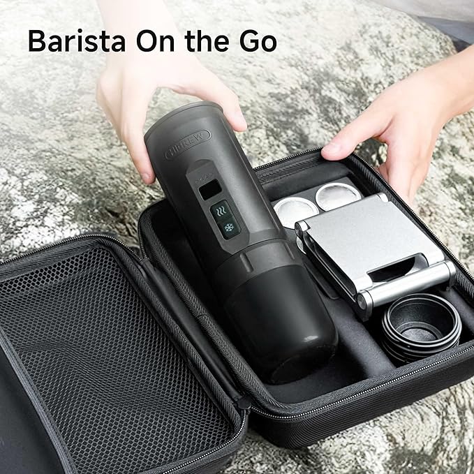 HIBREW H4C Explorer - Portable Electric Espresso Maker USB-C Rechargeable for Coffee Pods &amp Ground Coffee Compact for Home and Travel with Foldable Holder &amp Carrying Case (Black)