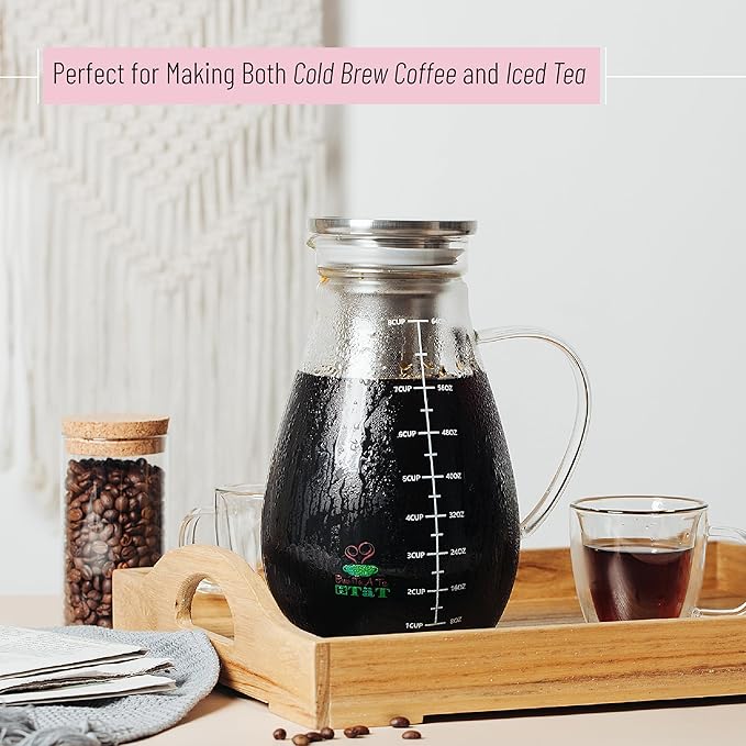 BTaT- Cold Brew Coffee Maker Iced Coffee Maker 2 Liter (2 Quart 64 oz) Iced Tea Maker Cold Brew Maker Tea Pitcher Coffee Accessories Iced Tea Pitcher Cold Brew System Cold Brew Pitcher