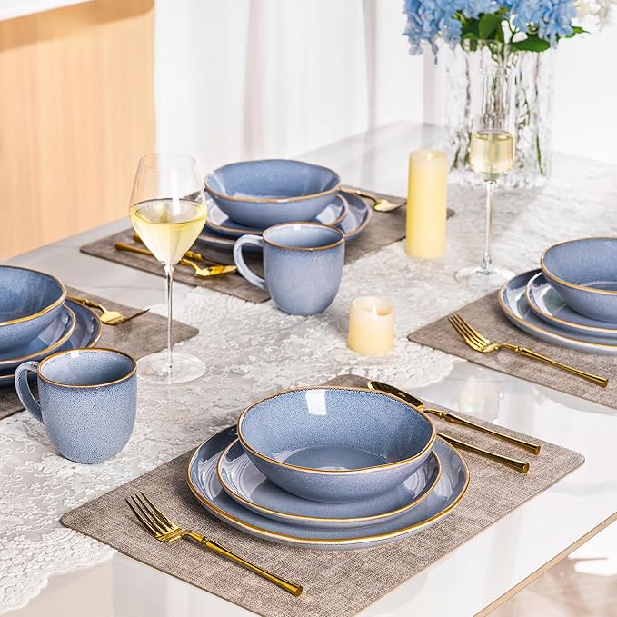 AmorArc Ceramic Dinnerware SetsHandmade Reactive Glaze Stoneware Plates and Bowls SetsHighly Scratch Resistant | Dishwasher &amp Microwave Safe Dishes SetService for 8 (24pc)
