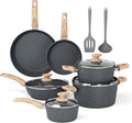 DishDelight Induction Pots and Pans Set 12 Piece Nonstick Cookware Granite Cooking Set with Frying Pans Gray