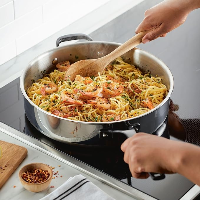 KitchenAid 5-Ply Clad Stainless Steel Stainless Steel Induction Saute Pan with Lid 5 Quart - Polished Stainless Steel