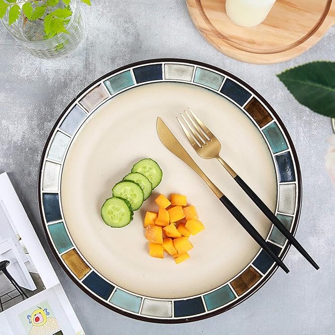 Dinner Plate Simple Kitchen Dinnerware Set Household Steak Cutlery Set Durable Ceramic Dinner Plate Sets Includes Steak Plate Salad Plate Cereal Bowl and Mug Plate