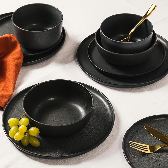 Gibson Elite James Street Stoneware Matte Reactive Double Bowl Dinnerware Set - Truffle Grey Service for 4 (16pcs)