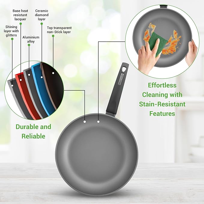 NutriChef 12-Piece Hard Anodized Nonstick Cookware Set - Induction Ready Pots &amp Pans with Elegant Ridge-Line Pattern Heat-Resistant Lacquer Red