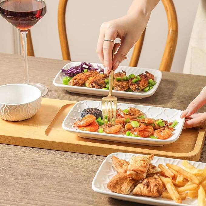Sureasy Dinnerware Sets 16-piece + 8 inch Rectangular Salad Plates Set of 4 White