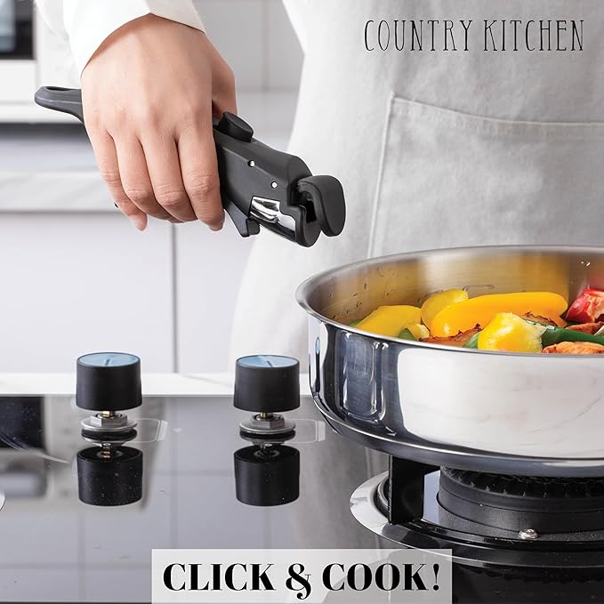 Country Kitchen Cookware Set with Removable Handle Oven &amp RV Safe Pots and Pans Set Stainless Steel Original