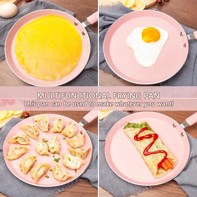 JUSTUP Nonstick Frying Pan Set3 Piece Pots and Pans Set NonstickPink Kitchen Cookware Sets with Non Stick Pan Coating10 Inch8 Inch and 6 Inch Non Stick Cooking Set Suitable for All Stoves (Pink)