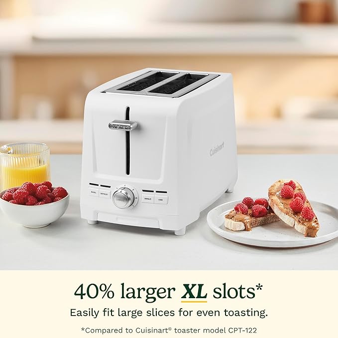 Cuisinart Core Collection 2-Slice Toaster | Extra-Long Slots for Artisan Bread Bagel | High-Lift Quickview™ | Single Slice &amp Defrost Function | +30sec Toast Boost | Removable Crumb Tray White