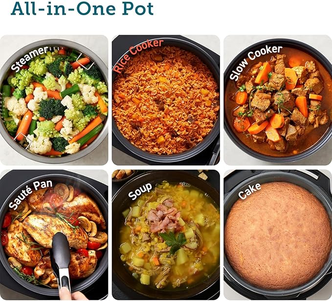 Smart Rice Cooker 5L Slow Cooker and Steame with 5 Cooking Functions and Non-stick Coating Dual Bile Dual Mode