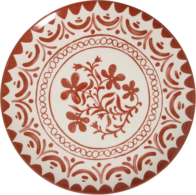 Bloomhouse - 2-Time Oprah’s Favorite Things - Valencia Flor 2 Piece 13” Serving Platter Set Stoneware Platters Mediterranean Floral Decal Design Microwave &amp Dishwasher Safe Pomegranate Red