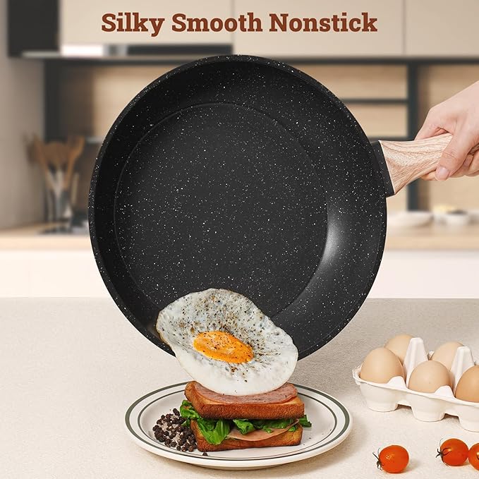 17 Pcs Pots and Pans Set Non Stick Kitchen Cookware Sets Nonstick Induction Cookware Non-toxic Black Granite Cooking Tools with Stay-Cool Handles Pot Protectors (PFOS/PFOA Free)