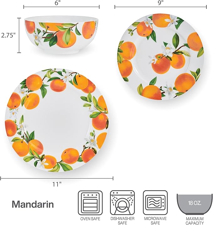 Mikasa Mandarin Bone China Lightweight Chip Resistant 12 Piece Dinnerware Set Service for 4