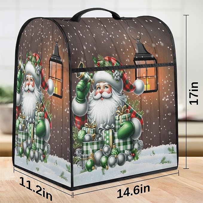 cfpolar Kitchen Aid Mixer Cover Compatible with 6-8 Quarts Xmas Santa Claus Green Holly Stand Mixer Cover Kitchen Aid Mixers Accessories Appliance Organizer Bag Dust Covers with Zipper Pocket